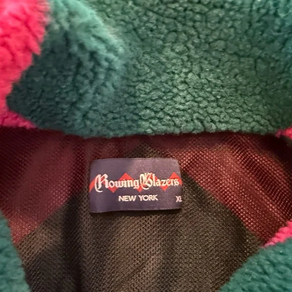 Rowing Blazers- Harlequin Deep-Pile Sherpa “Jockey” Fleece in Pink/Green - Picture 6 of 6